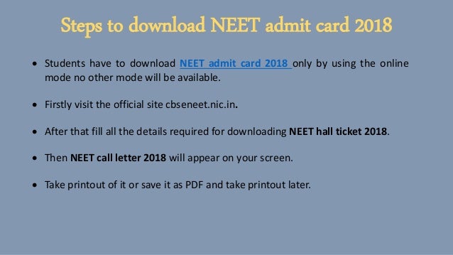 Neet Admit Card 2018 Pdf